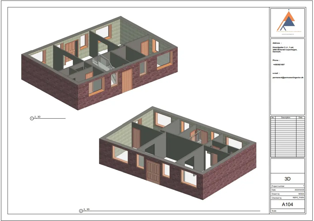 3D-model og myndighedstegning af bolig fra eget projekt
